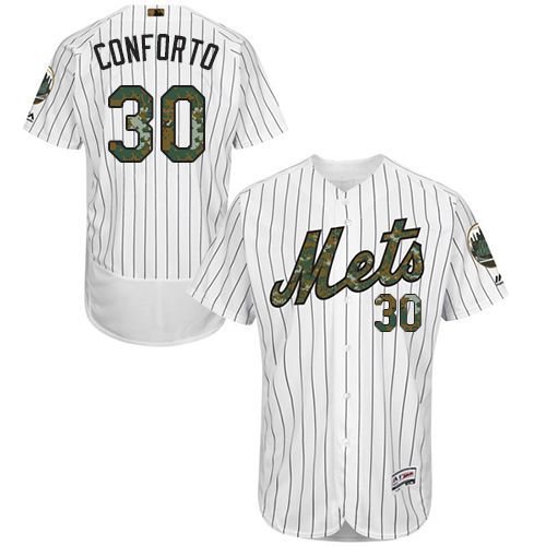 Mets #30 Michael Conforto White(Blue Strip) Flexbase Authentic Collection Memorial Day Stitched MLB Jersey